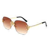 HJ2116 - Rimless Luxurious Square Jeweled Temple Fashion Sunglasses