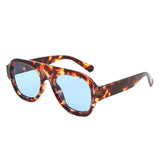 HS1406 - Bold Retro Aviator Shield Chunky Sunglasses - Iris Fashion