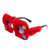 HS2127 - Women Oversize Fuzzy Luxury Party Fashion Fur Square Wholesale Sunglasses