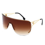 HW2071 - Oversize Rimless Shield Wraparound Flat Top Wholesale Sunglasses