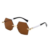HJ2143 - Rimless Hexagon Gradient Gold-Temple Wholesale Sunglasses