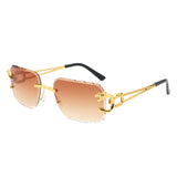 HJ2084 - Rimless Square Cheetah Luxury Geometric Wholesale Sunglasses