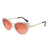 HJ2103 - Pearl-Embellished Cat-Eye Gold-Temple Fashion Wholesale Sunglasses