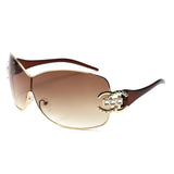 HJ2107 - Rimless Shield Crystal-Embellished Wholesale Sunglasses