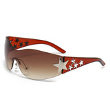HW2031-1 - Rimless Sleek Wraparound Shield Star Design Wholesale Fashion Sunglasses