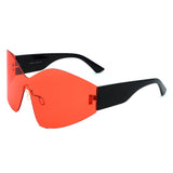 S2126 - Oversize Rimless Wraparound Shield Tinted Fashion Wholesale Sunglasses