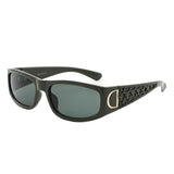 S1261 - Sleek Rectangle Textured Sides Wraparound Fashion Sunglasses