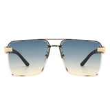 HW3021 - Retro Square Rimless Brow-Bar Tinted Fashion Wholesale Sunglasses