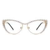 HJ2103 - Pearl-Embellished Cat-Eye Gold-Temple Fashion Wholesale Sunglasses