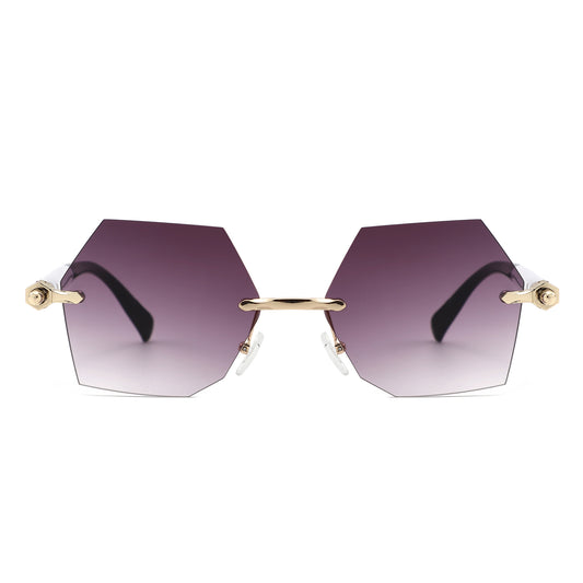 HJ2143 - Rimless Hexagon Gradient Gold-Temple Wholesale Sunglasses