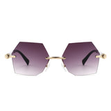 HJ2143 - Rimless Hexagon Gradient Gold-Temple Wholesale Sunglasses