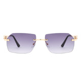 HJ2090 - Rimless Leopard Design Tinted Lens Square Wholesale Sunglasses