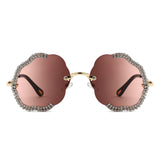 HW2069 - Rimless Luxurious Rhinestone Geometric Fashion Wholesale Sunglasses