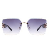 HJ3035 - Square Chain-Link Luxurious Oversize Rimless Wholesale Sunglasses
