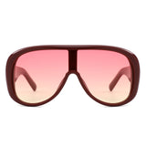HS1435 - Oversized Wrap Aviator Style Shield Sunglasses
