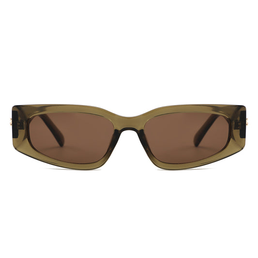 S1267 - Rectangle Wide Gold Accent Wrap Sunglasses