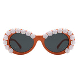 HS1248 - Women Oval Flower Design Fashion Round Wholesale Sunglasses