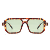 HS1382 - Square Brow-Bar Flat Top Tinted Lens Wholesale Sunglasses