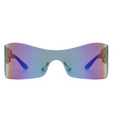 HW1010 - Futuristic Square Mirrored Flat Top Wrap Around Shield Wholesale Sunglasses