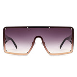 HJ2111 - Oversized Flat Top Stud Trim Shield Wholesale Sunglasses