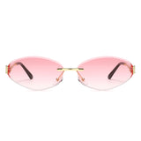 HJ2117 - Rimless Oval Slim Gold Temple Fashion Wholesale Sunglasses