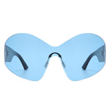 S2126 - Oversize Rimless Wraparound Shield Tinted Fashion Wholesale Sunglasses