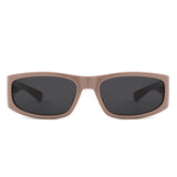 S1261 - Sleek Rectangle Textured Sides Wraparound Fashion Sunglasses