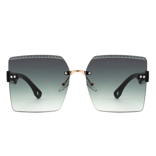 HJ2072 - Oversize Rimless Square Curved Lens Fashion Wholesale Sunglasses