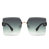 HJ2072 - Oversize Rimless Square Curved Lens Fashion Wholesale Sunglasses