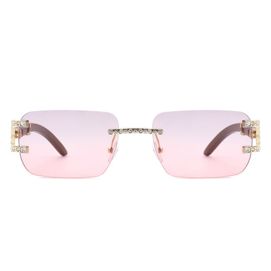 HJ2083 - Rectangle Rimless Luxury Rhinestone Square Wholesale Sunglasses