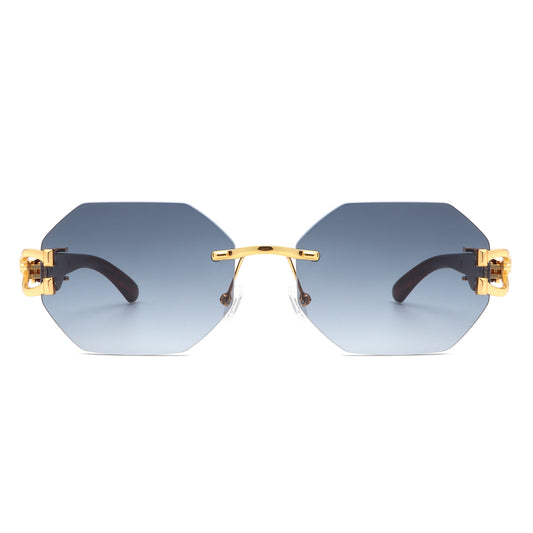 HW2059 - Geometric Rimless Retro Oval Round Fashion Wholesale Sunglasses