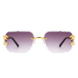 HJ2084 - Rimless Square Cheetah Luxury Geometric Wholesale Sunglasses