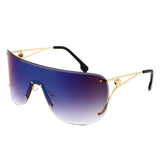 HW2071 - Oversize Rimless Shield Wraparound Flat Top Wholesale Sunglasses