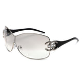 HJ2107 - Rimless Shield Crystal-Embellished Wholesale Sunglasses
