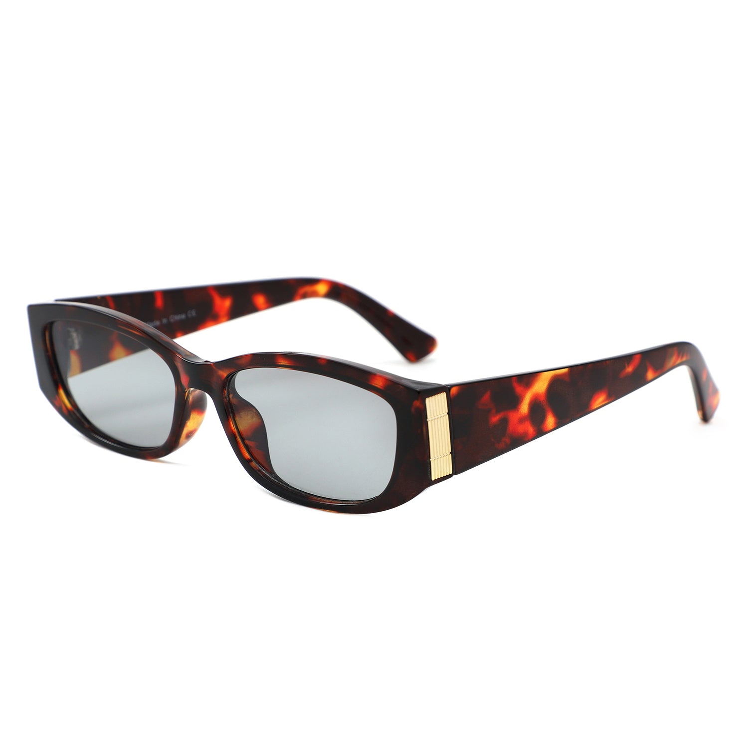 S1266 - Slim Narrow Rectangle Gold Accent Fashion Sunglasses - Iris Fashion