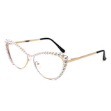 HJ2103 - Pearl-Embellished Cat-Eye Gold-Temple Fashion Wholesale Sunglasses