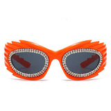 HS2136-3 - Oval Wrap Around Spike Glitter Fashion Women Wholesale Sunglasses