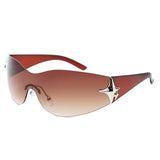 HW2064 - Rimless Sleek Double Star Fashion Shield Wholesale Sunglasses