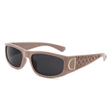 S1261 - Sleek Rectangle Textured Sides Wraparound Fashion Sunglasses