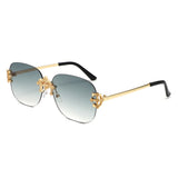 HJ2116 - Rimless Luxurious Square Jeweled Temple Fashion Sunglasses