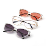 HJ2103 - Pearl-Embellished Cat-Eye Gold-Temple Fashion Wholesale Sunglasses