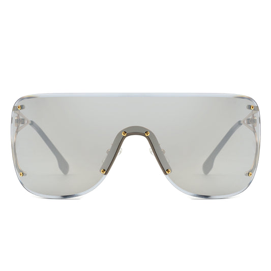 HW2071 - Oversize Rimless Shield Wraparound Flat Top Wholesale Sunglasses