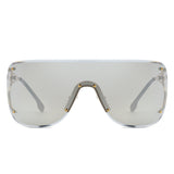 HW2071 - Oversize Rimless Shield Wraparound Flat Top Wholesale Sunglasses
