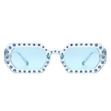 HS2154 - Square Retro Geometric Tinted Rhinestone Fashion Wholesale Sunglasses