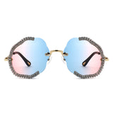 HW2069 - Rimless Luxurious Rhinestone Geometric Fashion Wholesale Sunglasses