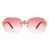 HJ2116 - Rimless Luxurious Square Jeweled Temple Fashion Sunglasses