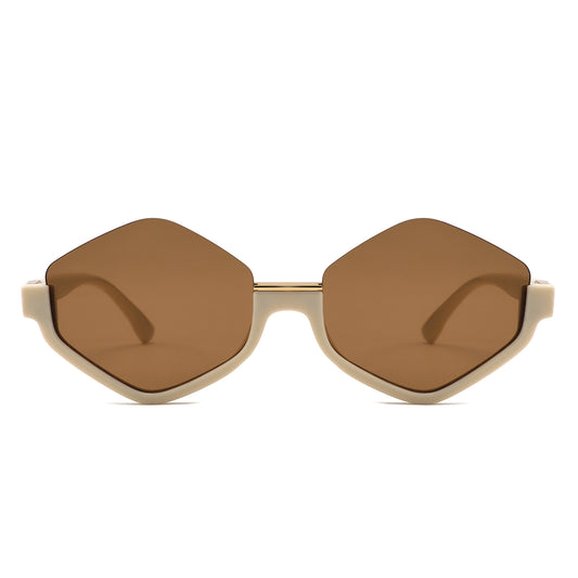 HS1421 - Geometric Semi-Rimless Polygon Sunglasses