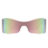 HW1010 - Futuristic Square Mirrored Flat Top Wrap Around Shield Wholesale Sunglasses