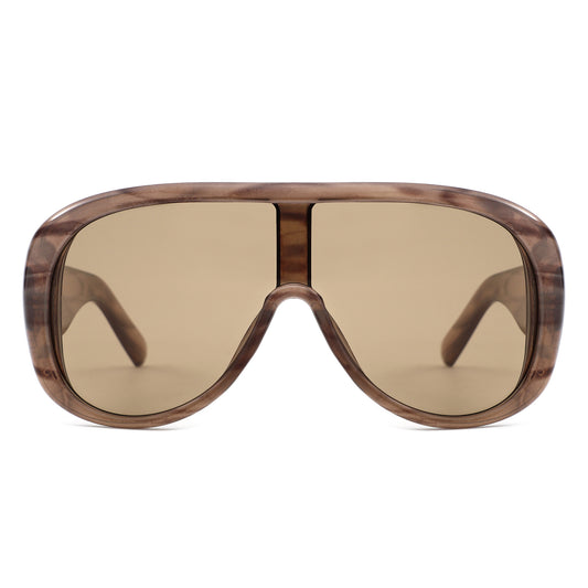 HS1435 - Oversized Wrap Aviator Style Shield Sunglasses