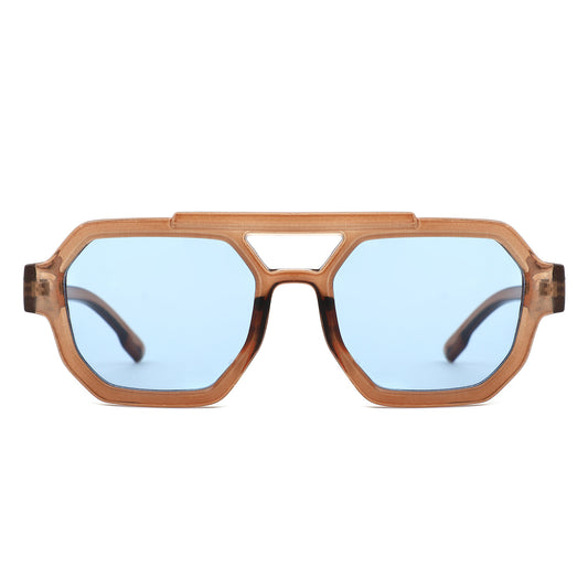 HS1342 - Square Geometric Block Brow-Bar Aviator Wholesale Sunglasses